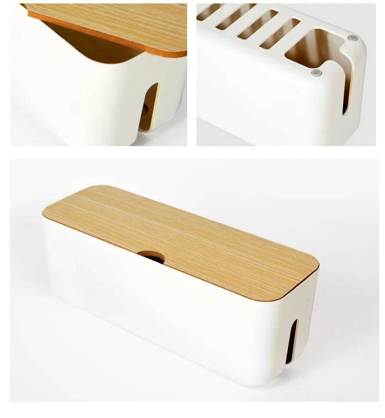 🔌 Boîte de Rangement Câbles avec Couvercle Bambou – Organisateur de Bureau Moderne - Legeekshop