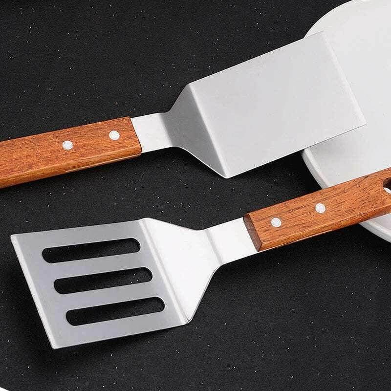 🍳 Spatule Professionnelle Inox & Bois – Pour Steak, Crêpes & Teppanyaki - Legeekshop