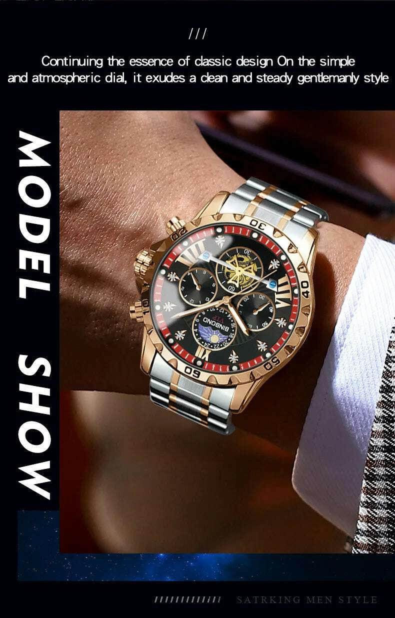 ⌚ Montre Homme BINBOND Quartz Chronographe Lune – Style Jeune & Élégant - Legeekshop