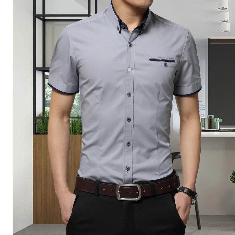 Chemise d'affaires à manches courtes pour hommes, chemise de smoking, col rabattu, grande taille, 5XL, nouveauté, été, 2024 - Legeekshop