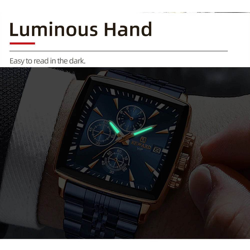 🕶️ REWARD – Montre Homme Quartz Rectangle Bleue Étanche Luxe - Legeekshop