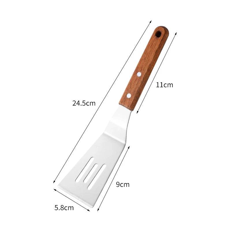 🍳 Spatule Professionnelle Inox & Bois – Pour Steak, Crêpes & Teppanyaki - Legeekshop