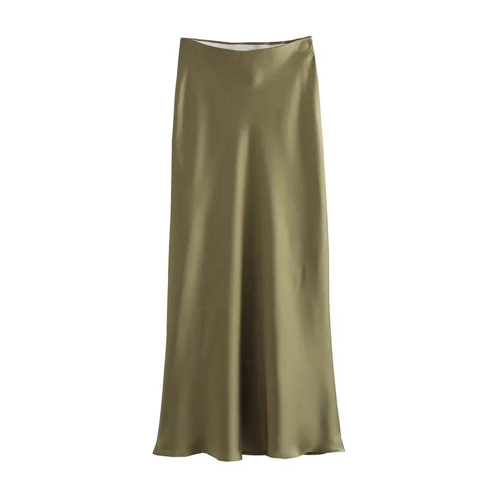 Jupe Mi-Longue Satin Fluide pour Femme, Taille Haute, Ceinture Élastique | ASDS | Wayne Outfitters - Legeekshop
