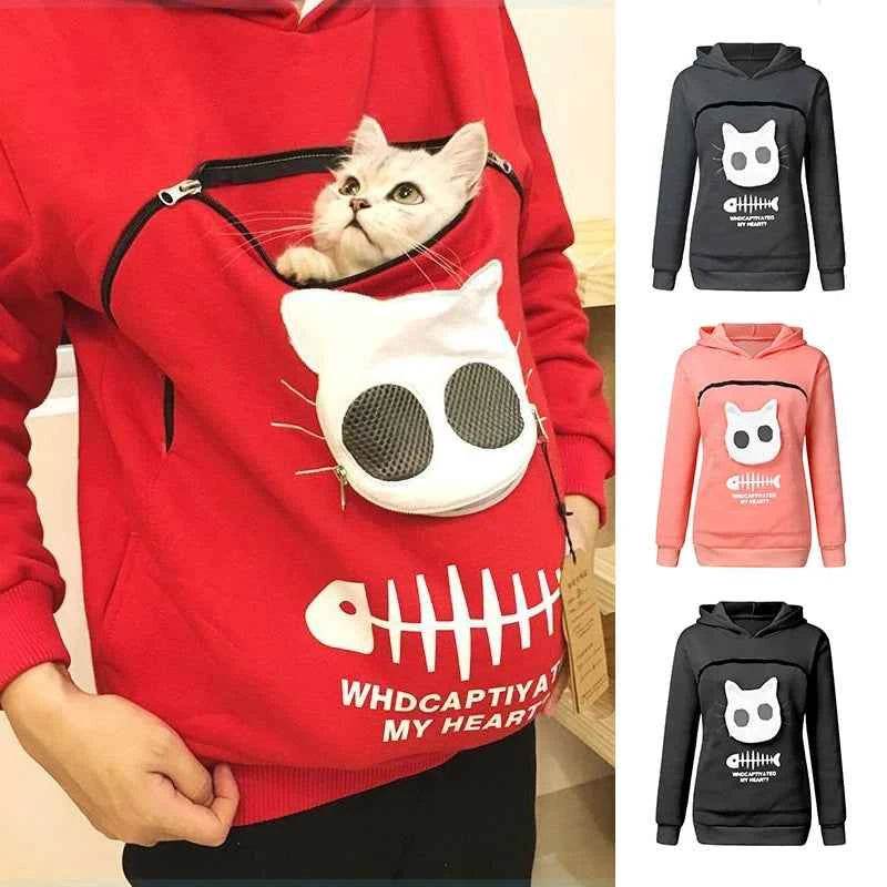 Sweat-shirt à Capuche pour Amoureux des Chats – Poche Câline et Oreilles d'Animal - Legeekshop
