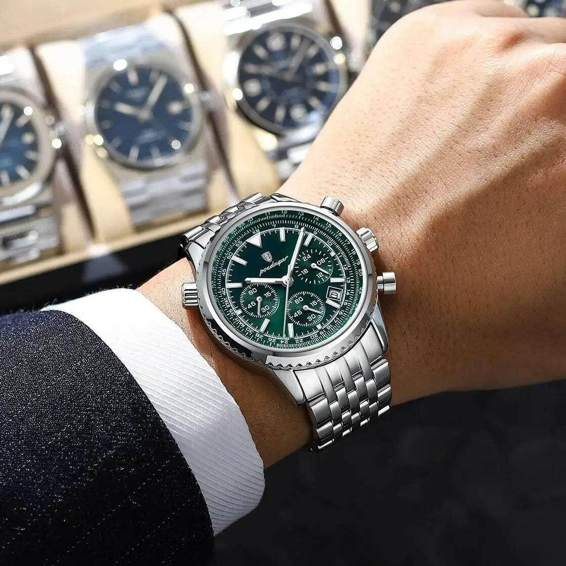 Montre à Quartz de Luxe en Acier Inoxydable pour Homme, Chronographe Étanche, Date Shoous, Militaire | POEDAGAR - Legeekshop