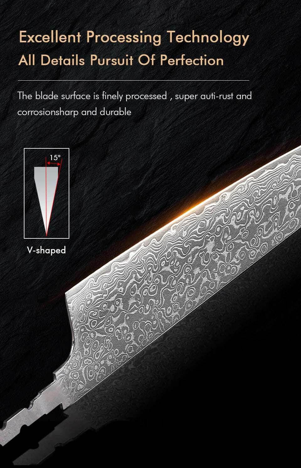 🗡️ TURWHO - Lame Japonaise Forgée Main en Acier Damascus 67 Couches (Sans Manche) - Legeekshop