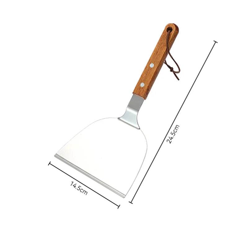 🍳 Spatule Professionnelle Inox & Bois – Pour Steak, Crêpes & Teppanyaki - Legeekshop