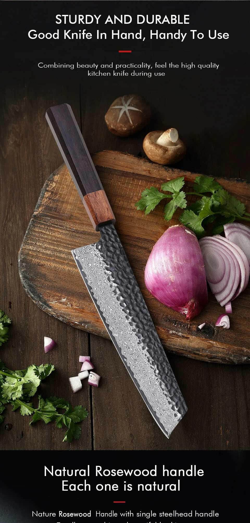 🔪 Couteau Kiritsuke Japonais Forgé à la Main – Acier Damas VG10 (8.2") - Legeekshop
