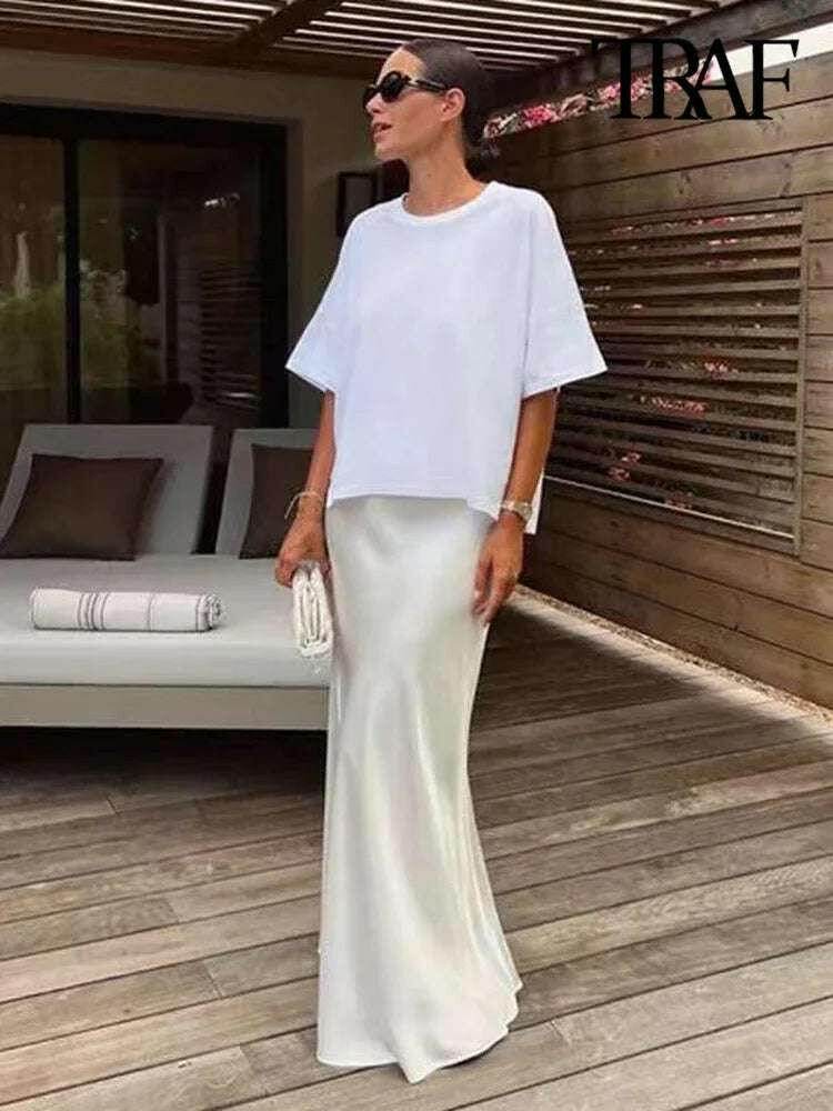 Jupe Mi-Longue Satin Fluide pour Femme, Taille Haute, Ceinture Élastique | ASDS | Wayne Outfitters - Legeekshop