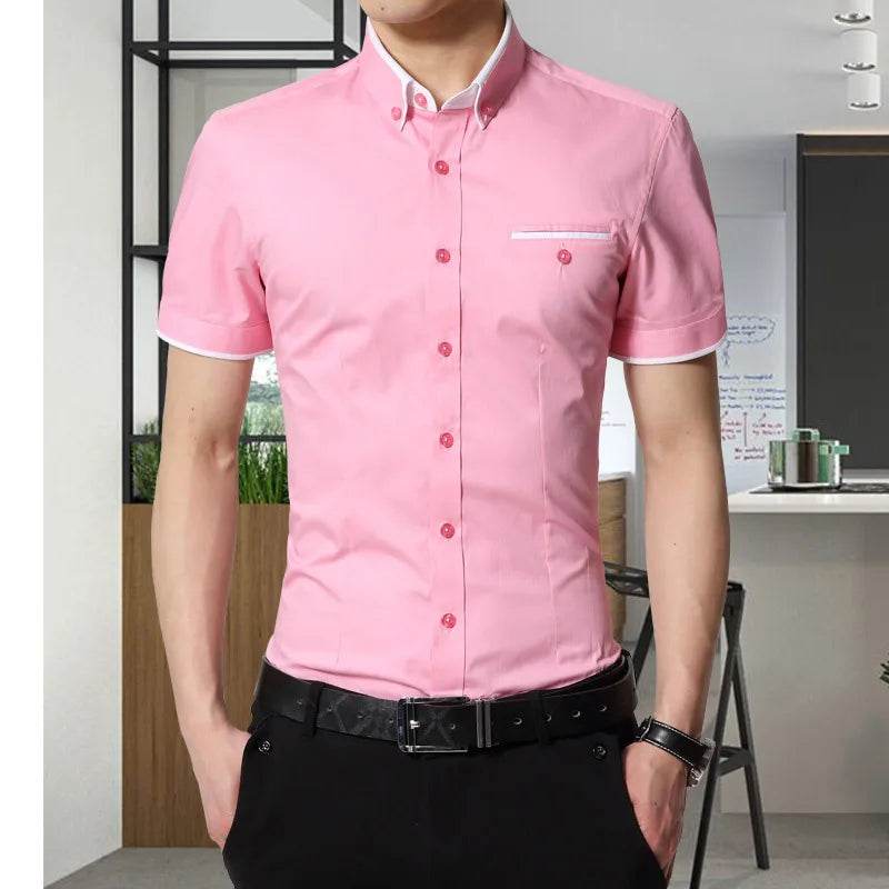 Chemise d'affaires à manches courtes pour hommes, chemise de smoking, col rabattu, grande taille, 5XL, nouveauté, été, 2024 - Legeekshop