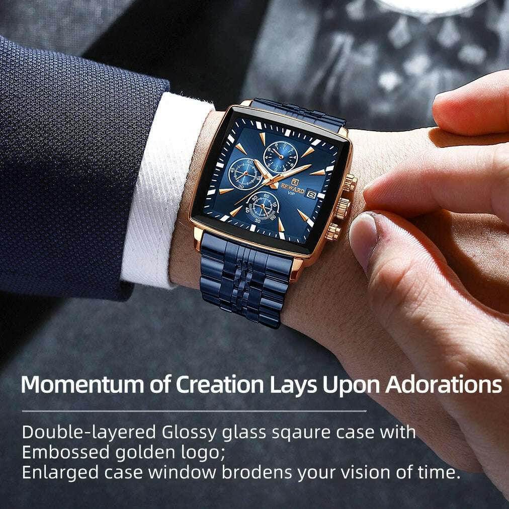 🕶️ REWARD – Montre Homme Quartz Rectangle Bleue Étanche Luxe - Legeekshop
