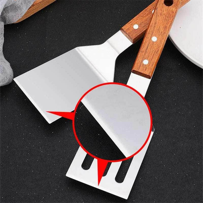 🍳 Spatule Professionnelle Inox & Bois – Pour Steak, Crêpes & Teppanyaki - Legeekshop