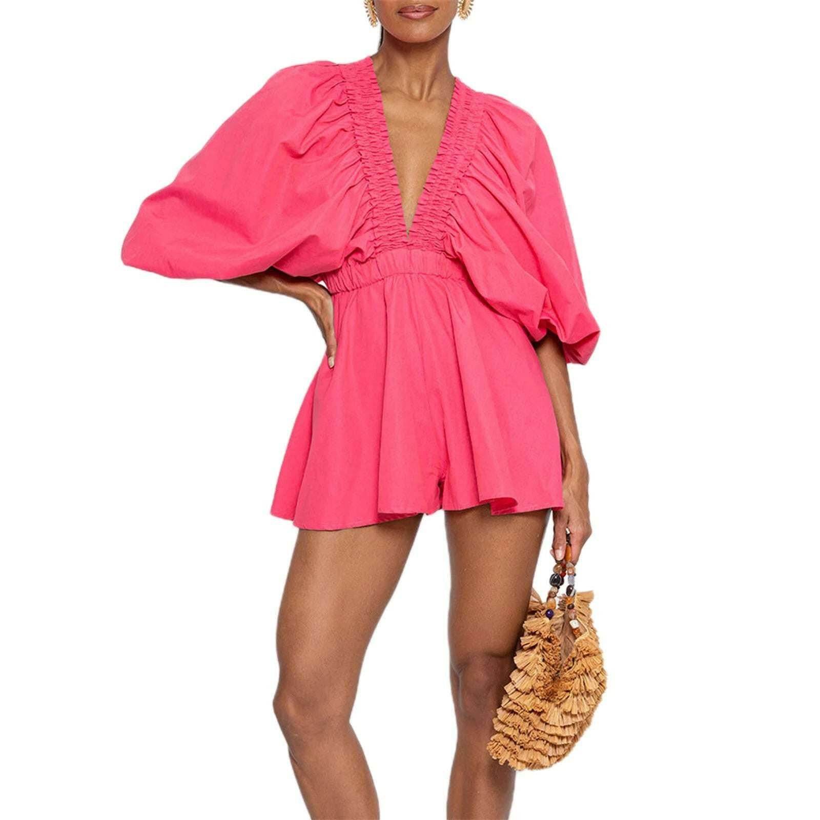 🌸 Combinaison courte d'été – Manches bouffantes & col V profond - Legeekshop