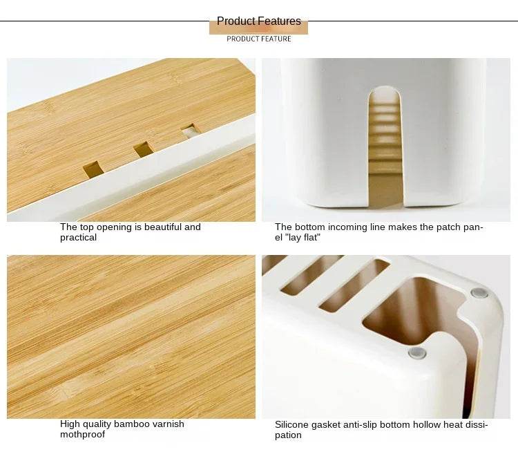 🔌 Boîte de Rangement Câbles avec Couvercle Bambou – Organisateur de Bureau Moderne - Legeekshop