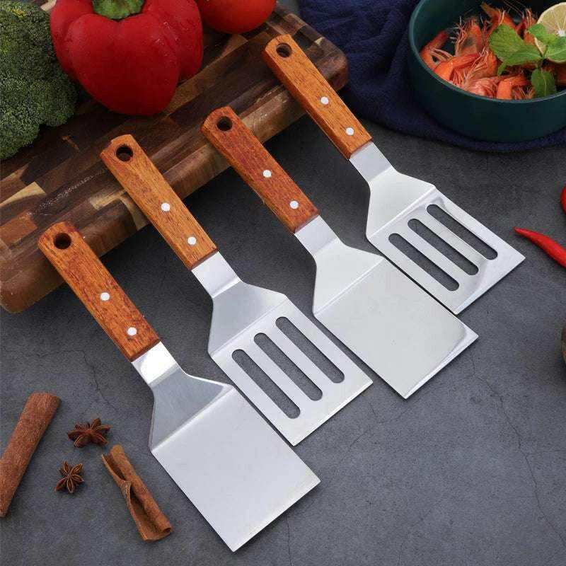 🍳 Spatule Professionnelle Inox & Bois – Pour Steak, Crêpes & Teppanyaki - Legeekshop