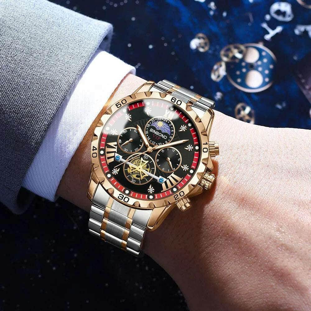 ⌚ Montre Homme BINBOND Quartz Chronographe Lune – Style Jeune & Élégant - Legeekshop
