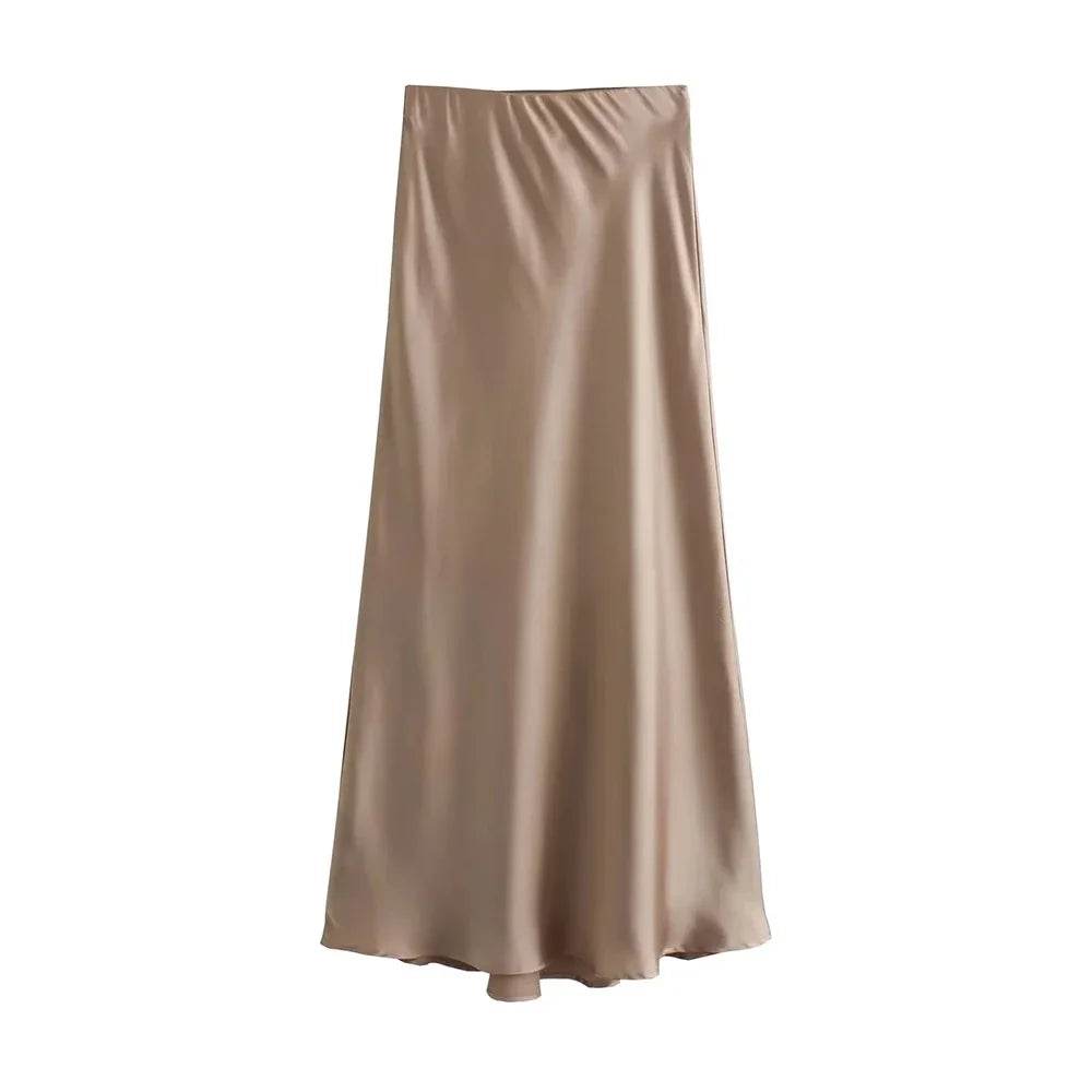 Jupe Mi-Longue Satin Fluide pour Femme, Taille Haute, Ceinture Élastique | ASDS | Wayne Outfitters - Legeekshop