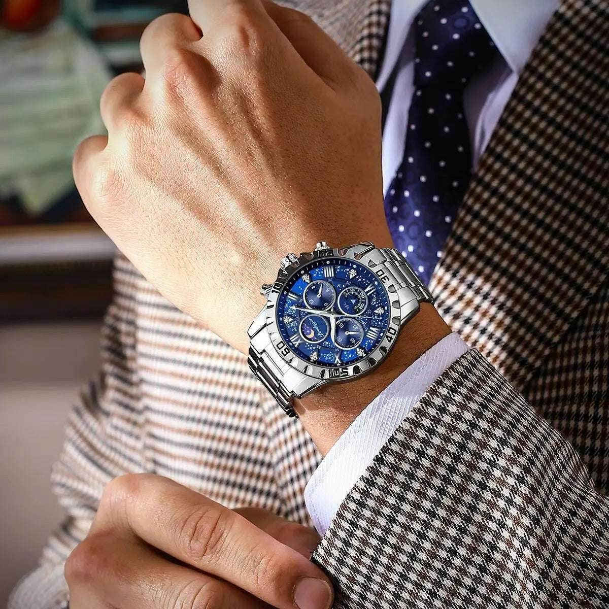 Montre de sport à quartz de luxe pour homme, étanche, Shoous, acier inoxydable, chronographe, horloge | POEDAGAR - Legeekshop