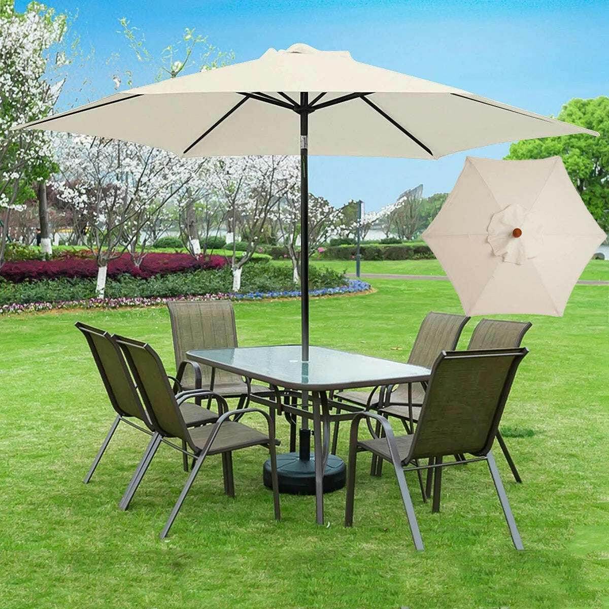 ☀️ Tissu de remplacement pour parasol – 6/8 nervures, polyester imperméable UV30+ - Legeekshop