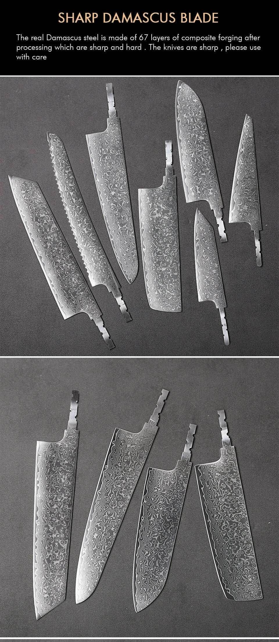 🗡️ TURWHO - Lame Japonaise Forgée Main en Acier Damascus 67 Couches (Sans Manche) - Legeekshop