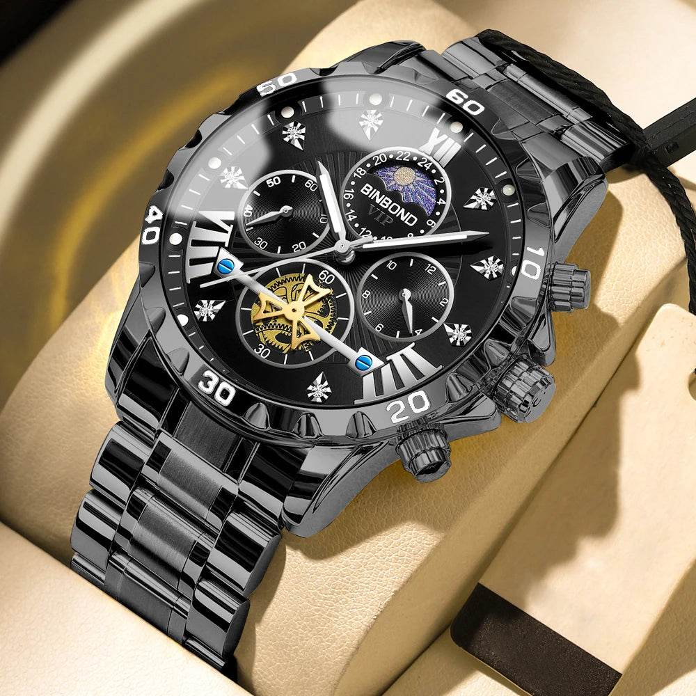 ⌚ Montre Homme BINBOND Quartz Chronographe Lune – Style Jeune & Élégant - Legeekshop