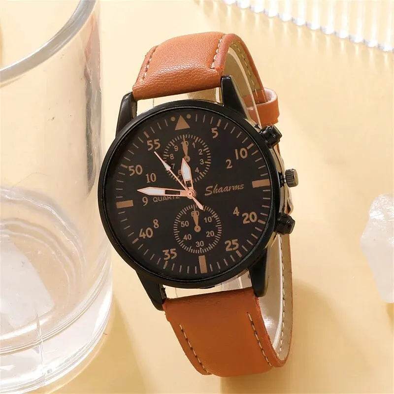 Montre de Luxe à Quartz pour Homme avec Bracelet en Cuir Brun, Mode Business, Cadeau pour Homme | Wayne Outfitters - Legeekshop