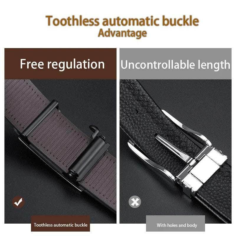 Ceinture en cuir véritable à boucle automatique pour homme, style géométrique. - Legeekshop