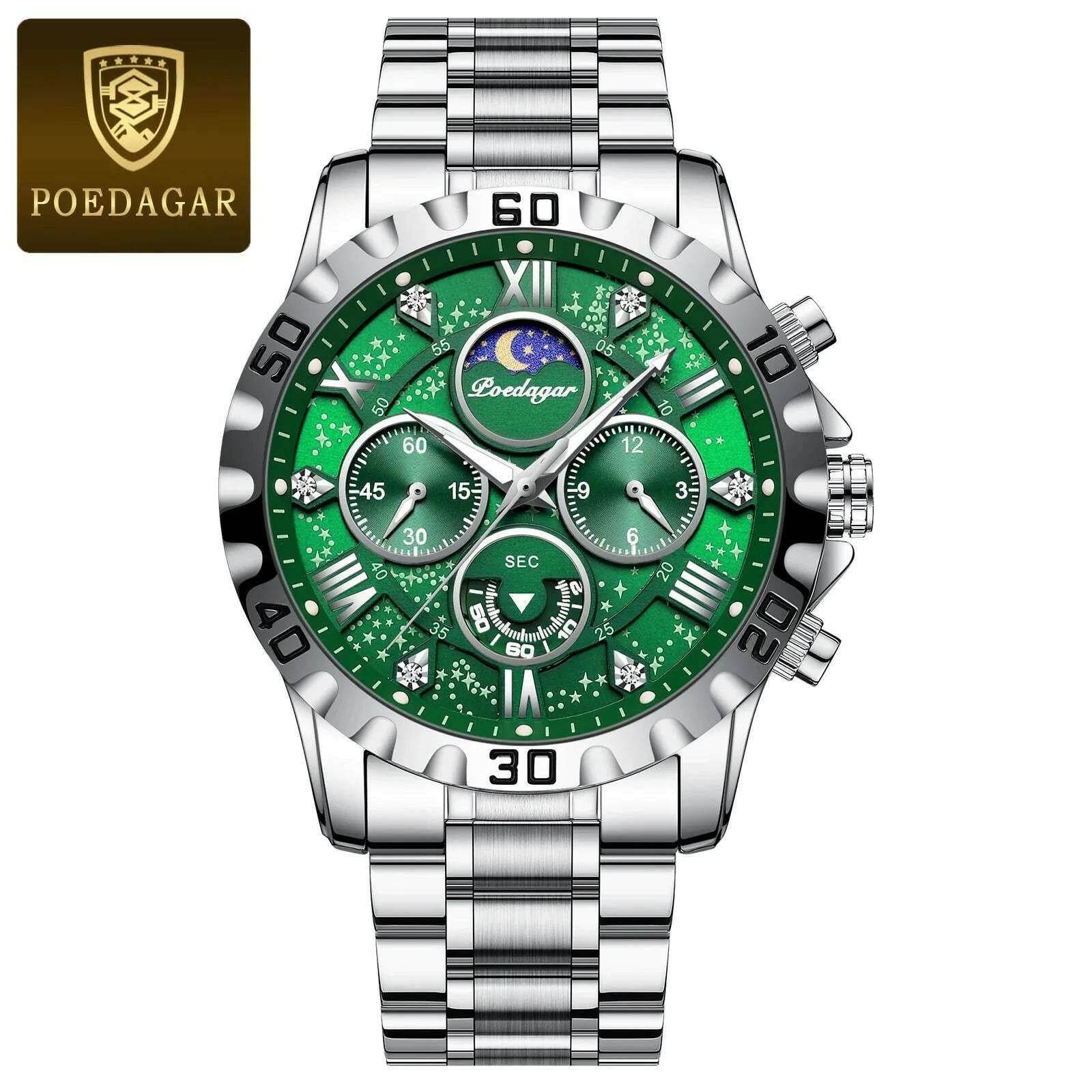 Montre de sport à quartz de luxe pour homme, étanche, Shoous, acier inoxydable, chronographe, horloge | POEDAGAR - Legeekshop
