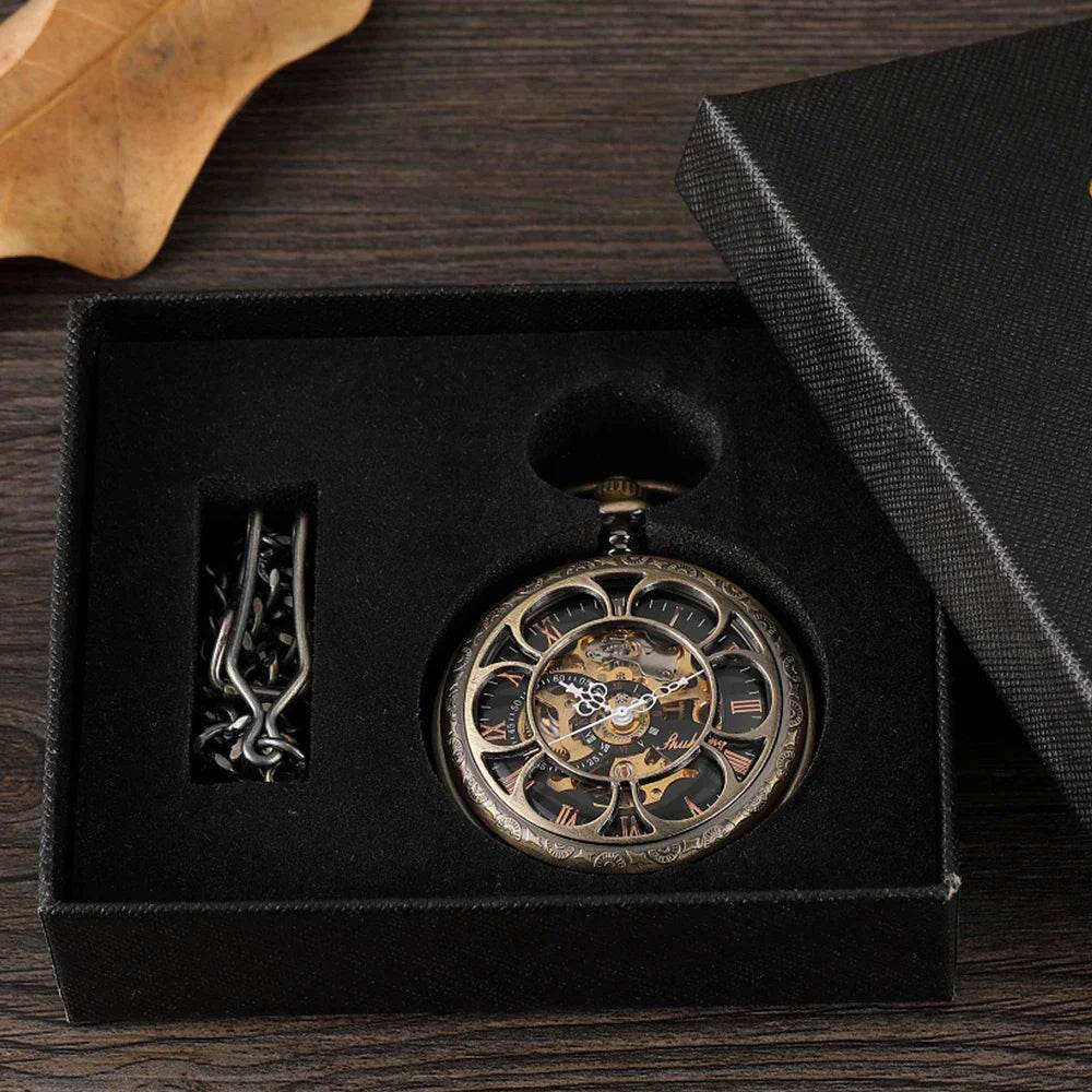 Montre de Poche Mécanique de Luxe à Chiffres Romains pour Homme, Gravé, Boîtier en Argent, Steampunk | Wayne Outfitters - Legeekshop
