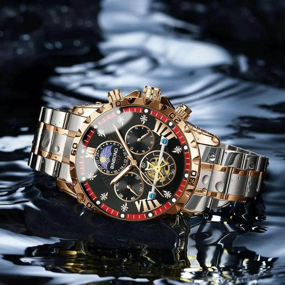 ⌚ Montre Homme BINBOND Quartz Chronographe Lune – Style Jeune & Élégant - Legeekshop