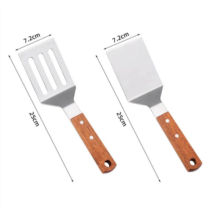 🍳 Spatule Professionnelle Inox & Bois – Pour Steak, Crêpes & Teppanyaki - Legeekshop