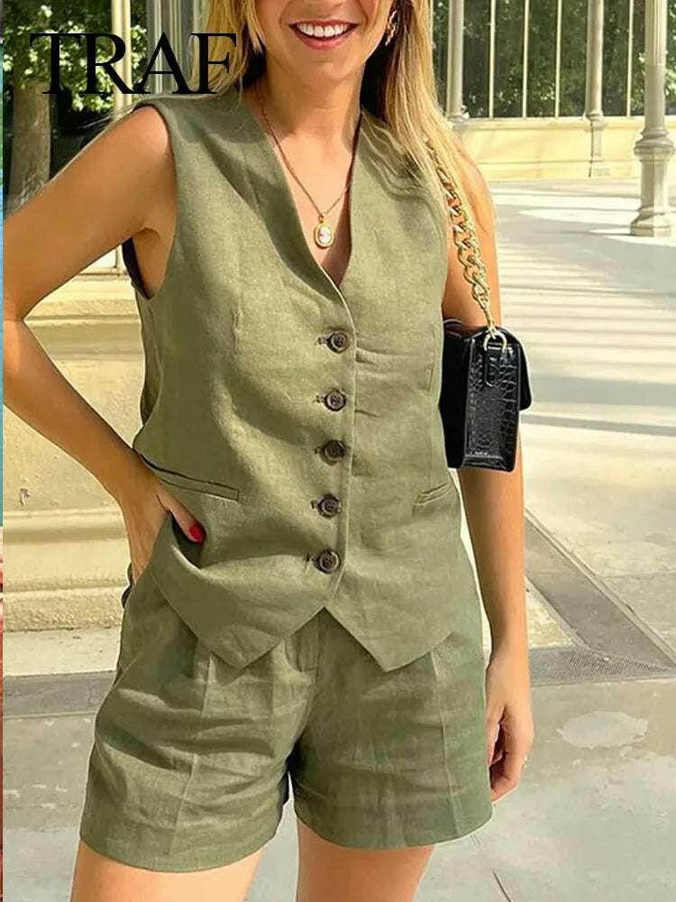 👗 Ensemble deux pièces femme – Gilet sans manches & short à poches - Legeekshop