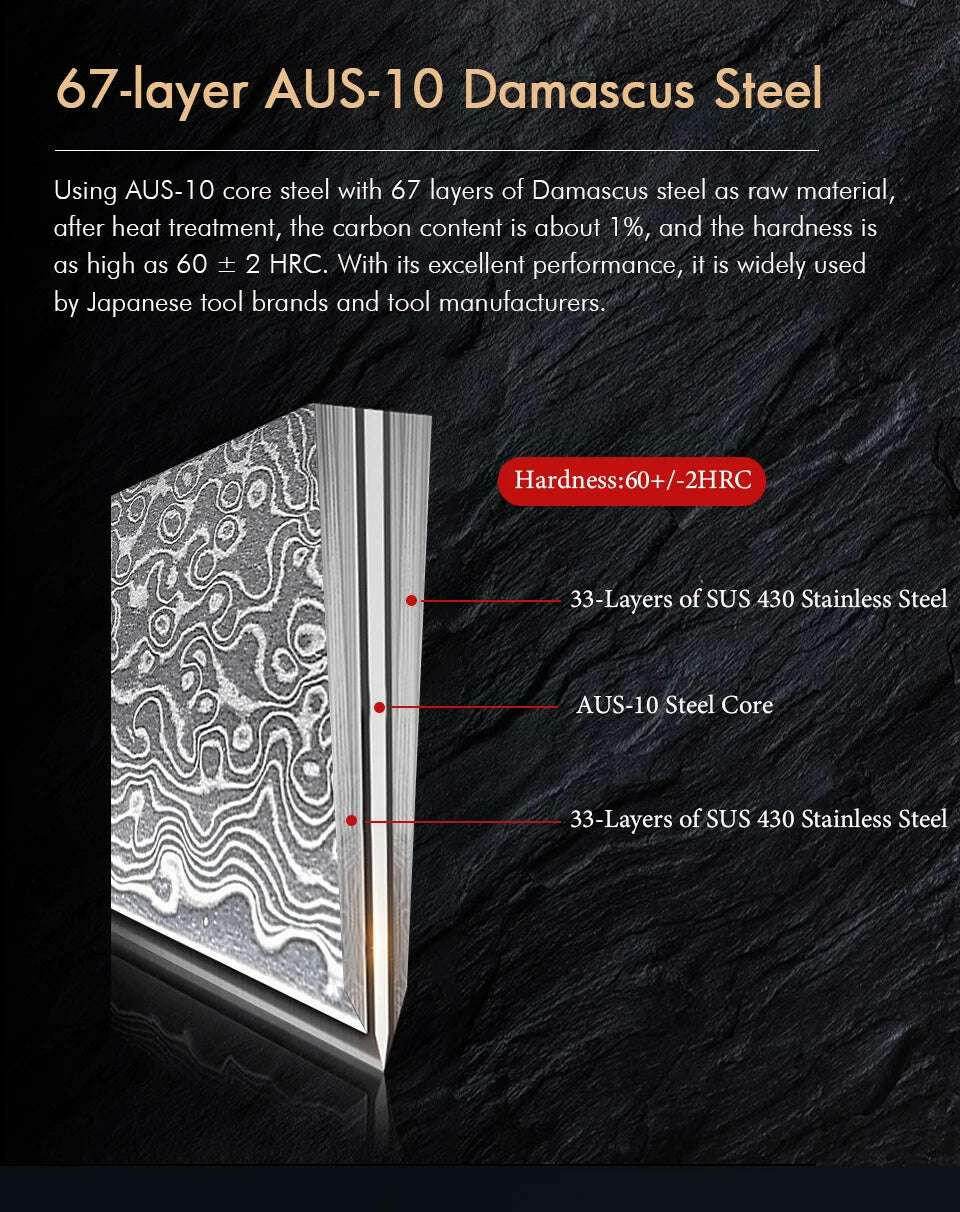 🗡️ TURWHO - Lame Japonaise Forgée Main en Acier Damascus 67 Couches (Sans Manche) - Legeekshop