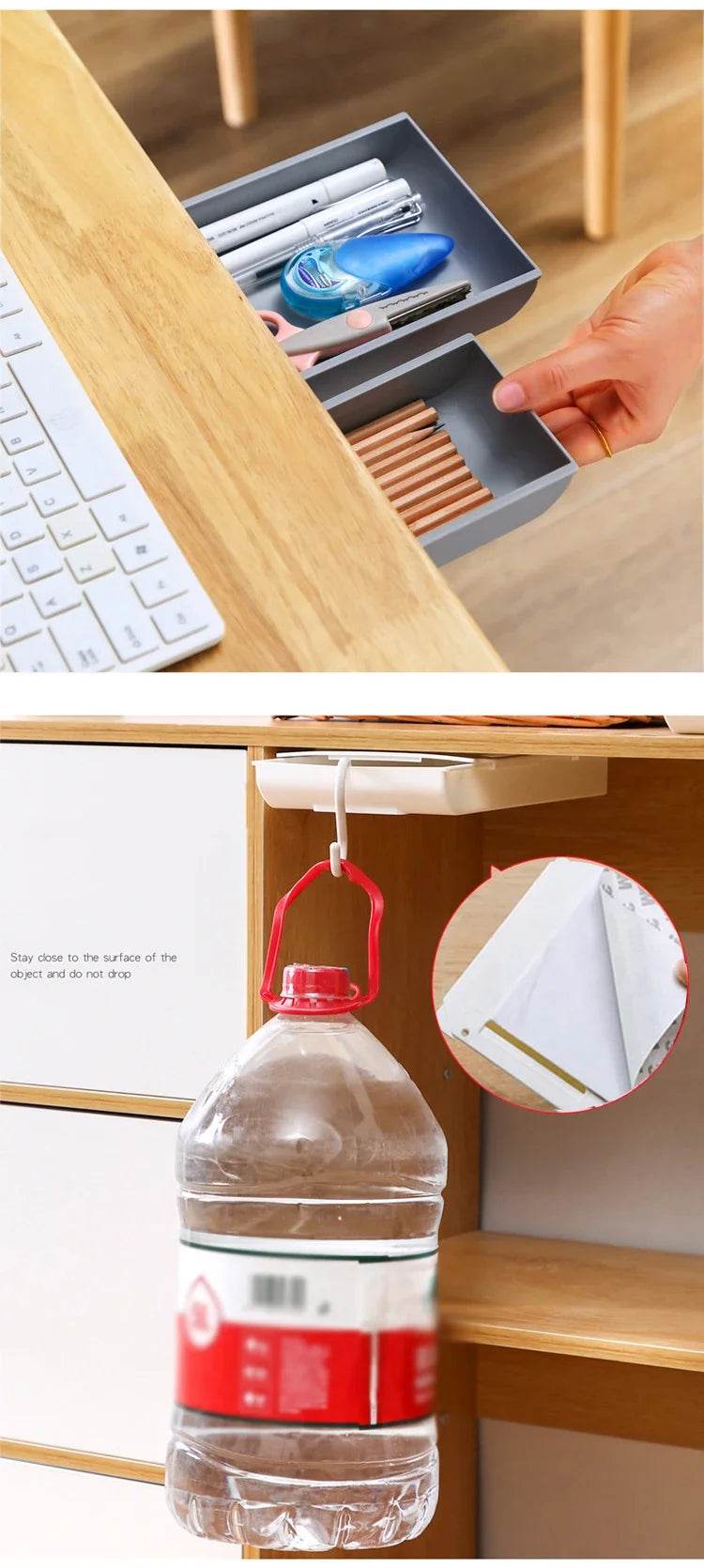 🖇️ Boîte de Rangement Cachée pour Bureau – Tiroir Auto-Adhésif Discret | Organisateur Plastique - Legeekshop