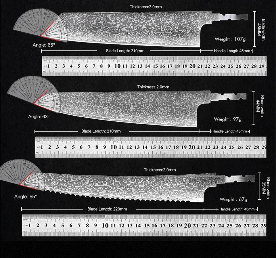 🗡️ TURWHO - Lame Japonaise Forgée Main en Acier Damascus 67 Couches (Sans Manche) - Legeekshop