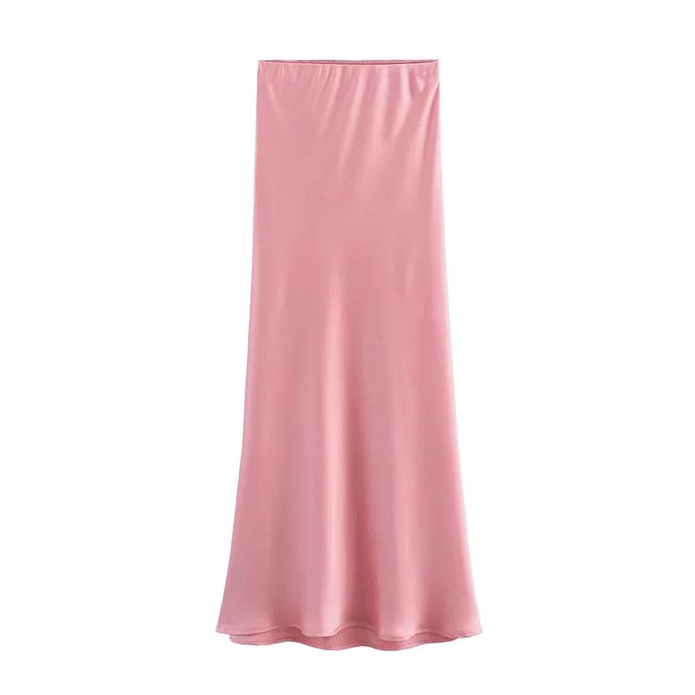 Jupe Mi-Longue Satin Fluide pour Femme, Taille Haute, Ceinture Élastique | ASDS | Wayne Outfitters - Legeekshop