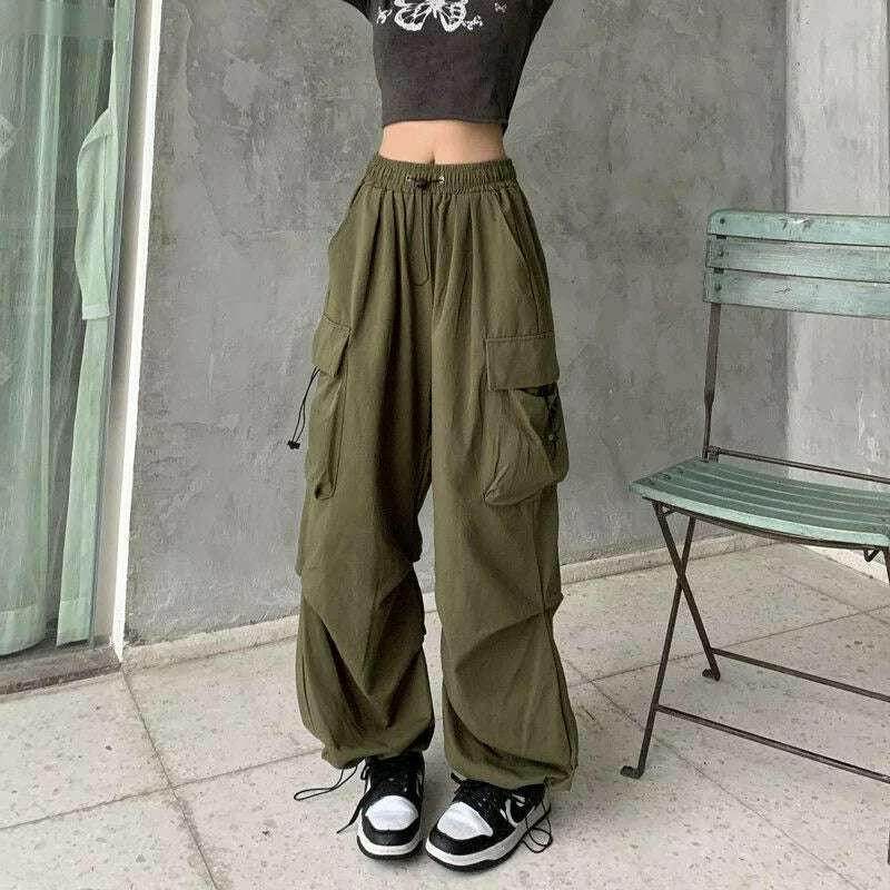 Pantalon de survêtement baggy à jambes larges pour femmes, pantalon noir parachute Y2K, Streetwear Hiphelicopter, poches surdimensionnées, Cargo FjHarajuku | Wayne Outfitters - Legeekshop