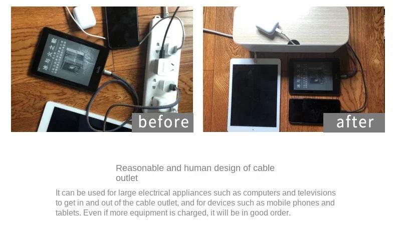 🔌 Boîte de Rangement Câbles avec Couvercle Bambou – Organisateur de Bureau Moderne - Legeekshop