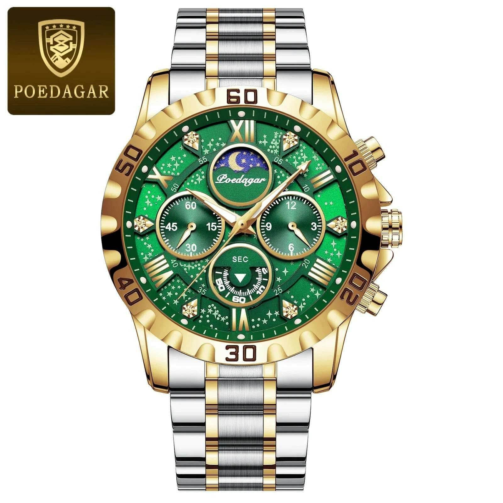 Montre de sport à quartz de luxe pour homme, étanche, Shoous, acier inoxydable, chronographe, horloge | POEDAGAR - Legeekshop
