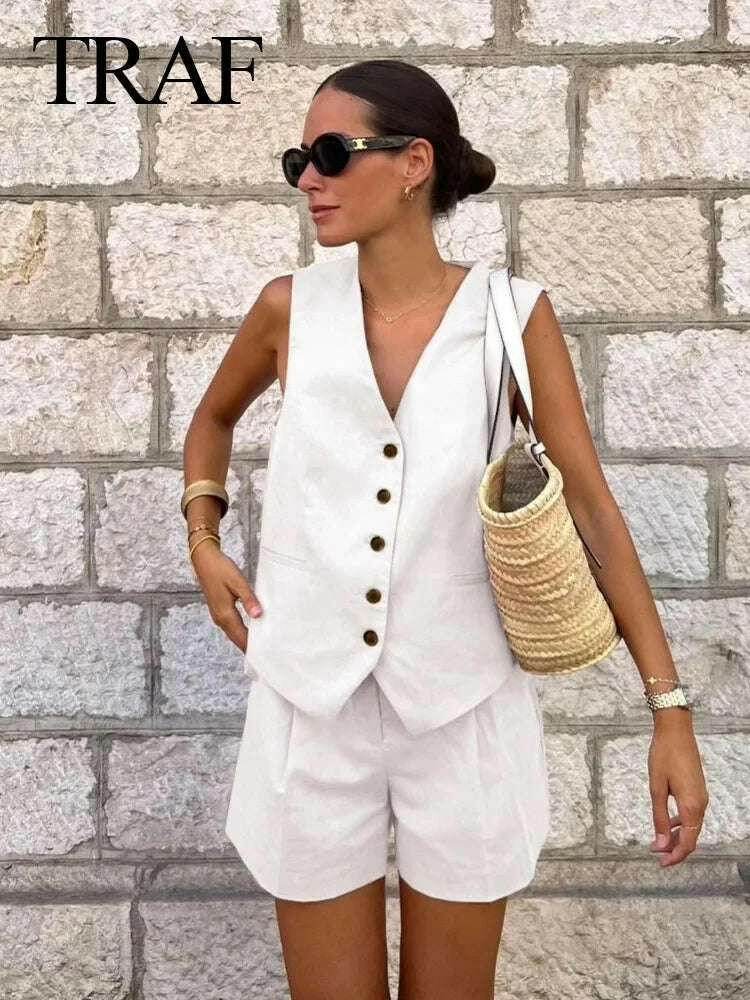 👗 Ensemble deux pièces femme – Gilet sans manches & short à poches - Legeekshop