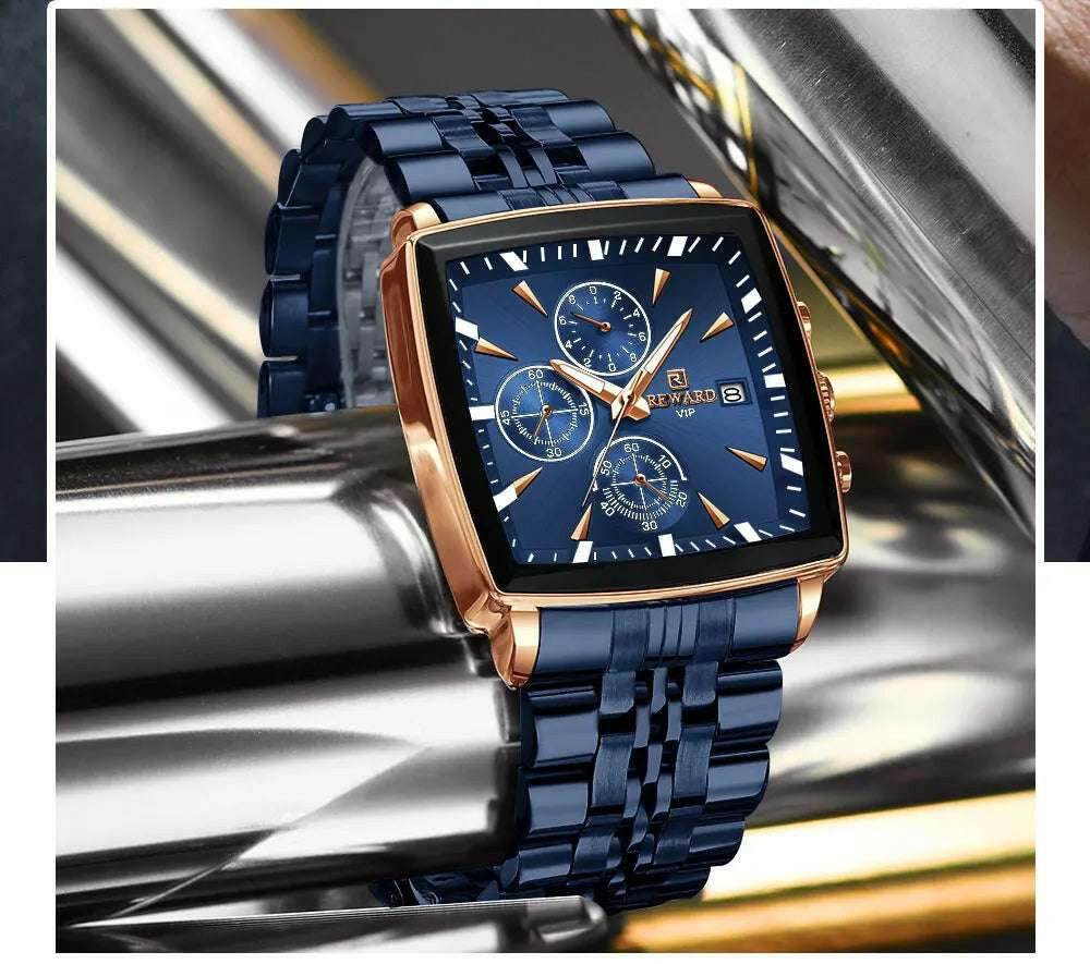 🕶️ REWARD – Montre Homme Quartz Rectangle Bleue Étanche Luxe - Legeekshop