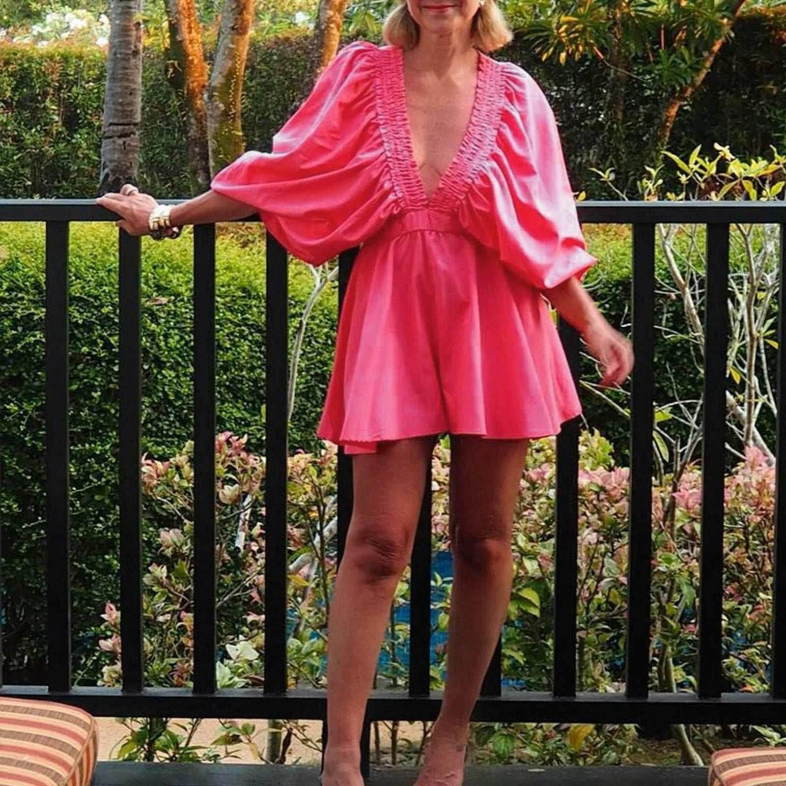 🌸 Combinaison courte d'été – Manches bouffantes & col V profond - Legeekshop