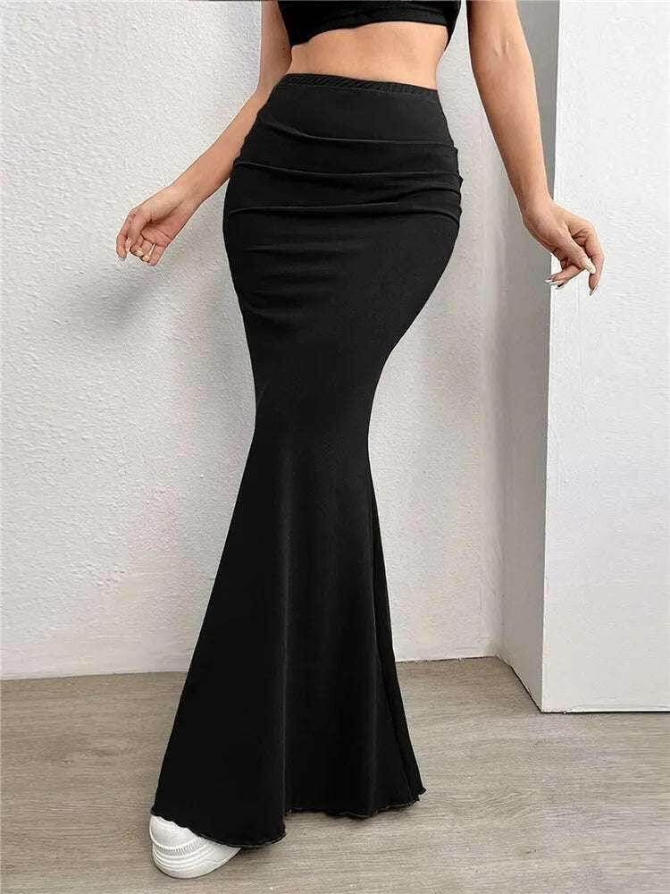 Jupe longue froncée pour femme, jupe sirène taille haute, sexy, noire, élastique, élégante, streetwear, été | Wayne Outfitters - Legeekshop