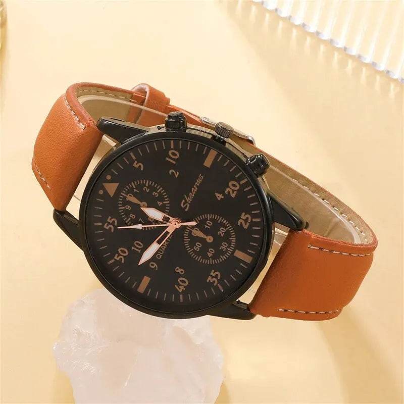 Montre de Luxe à Quartz pour Homme avec Bracelet en Cuir Brun, Mode Business, Cadeau pour Homme | Wayne Outfitters - Legeekshop