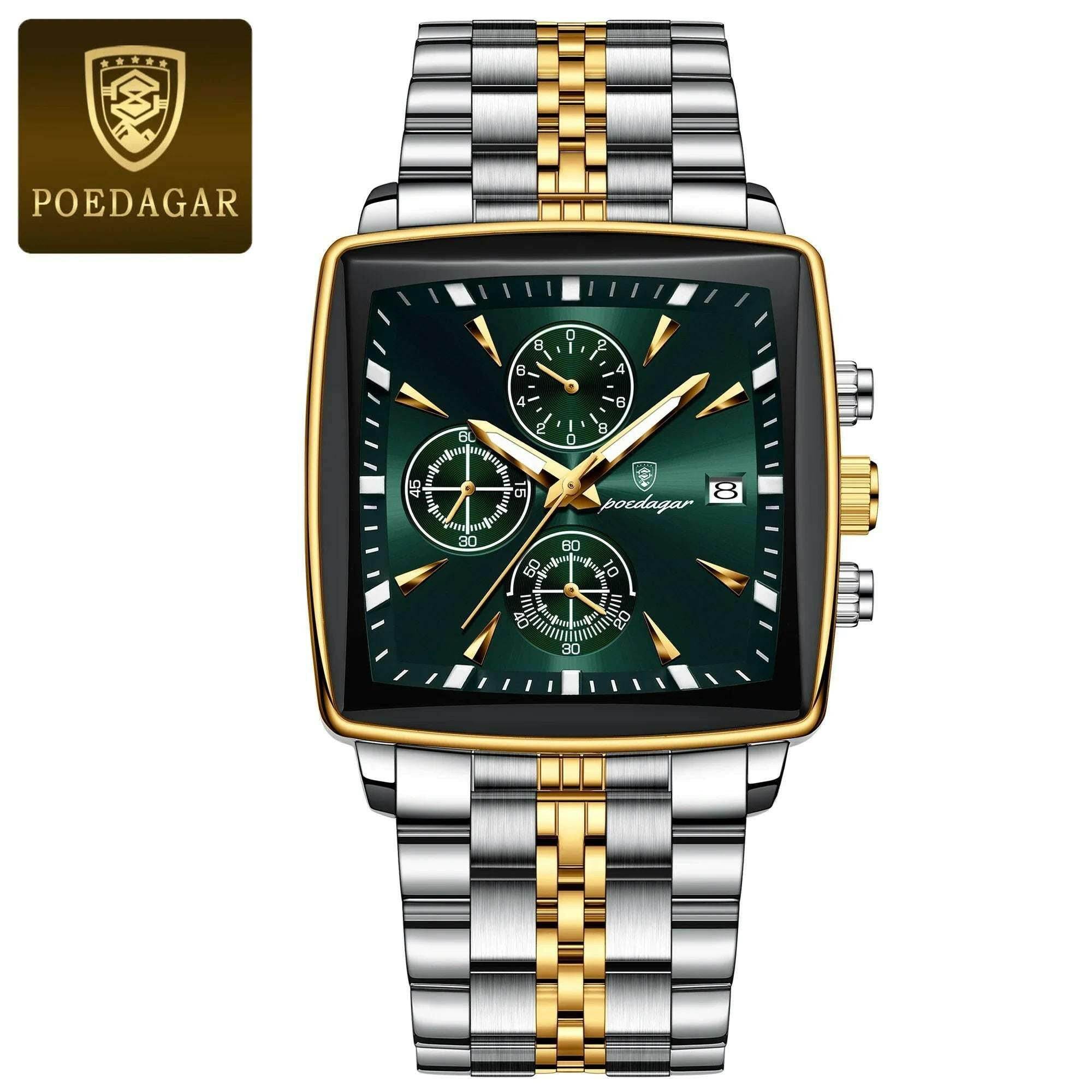 Montre-bracelet de sport carrée de luxe pour homme, chronographe étanche, montre à quartz en acier inoxydable | POEDAGAR - Legeekshop