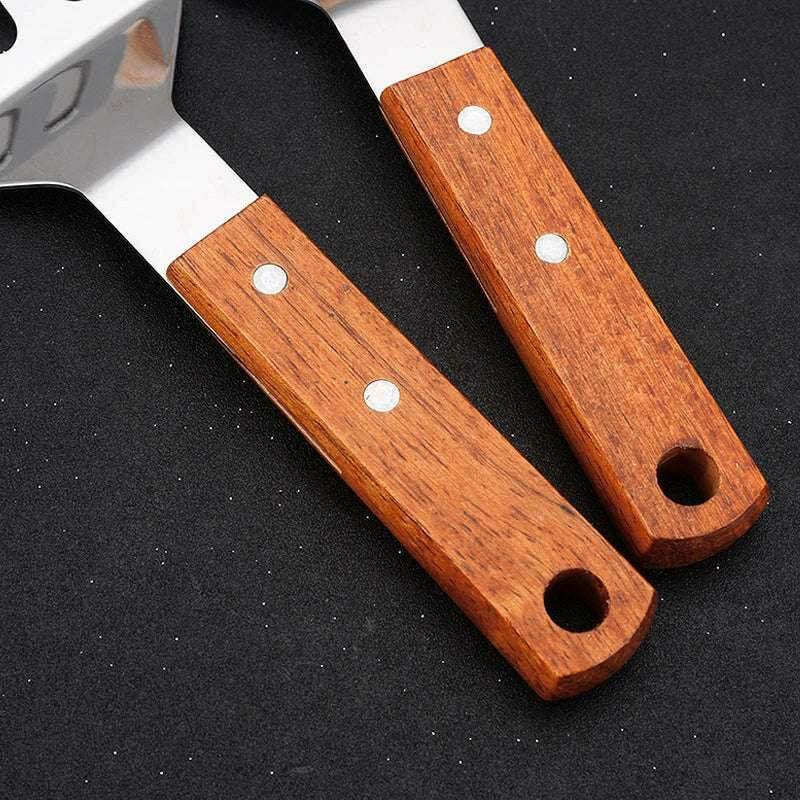 🍳 Spatule Professionnelle Inox & Bois – Pour Steak, Crêpes & Teppanyaki - Legeekshop