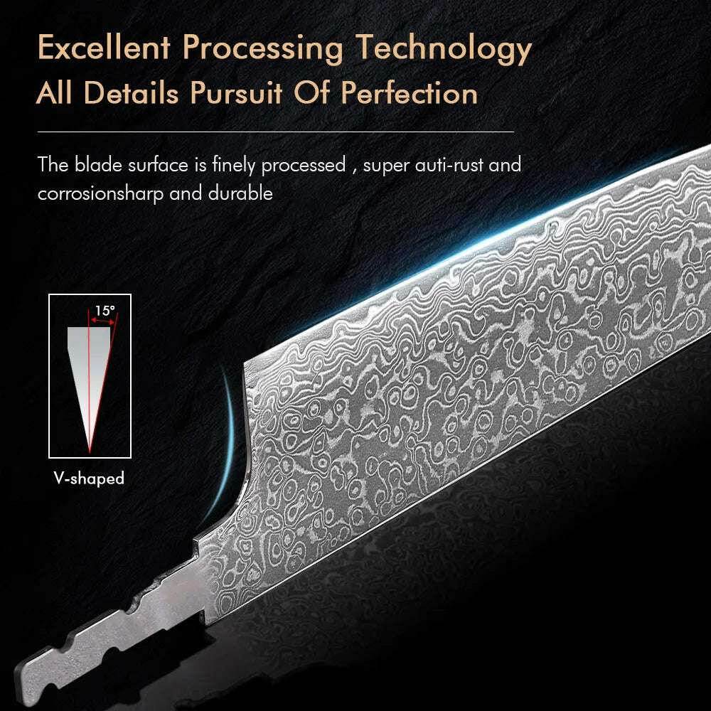 🗡️ TURWHO - Lame Japonaise Forgée Main en Acier Damascus 67 Couches (Sans Manche) - Legeekshop