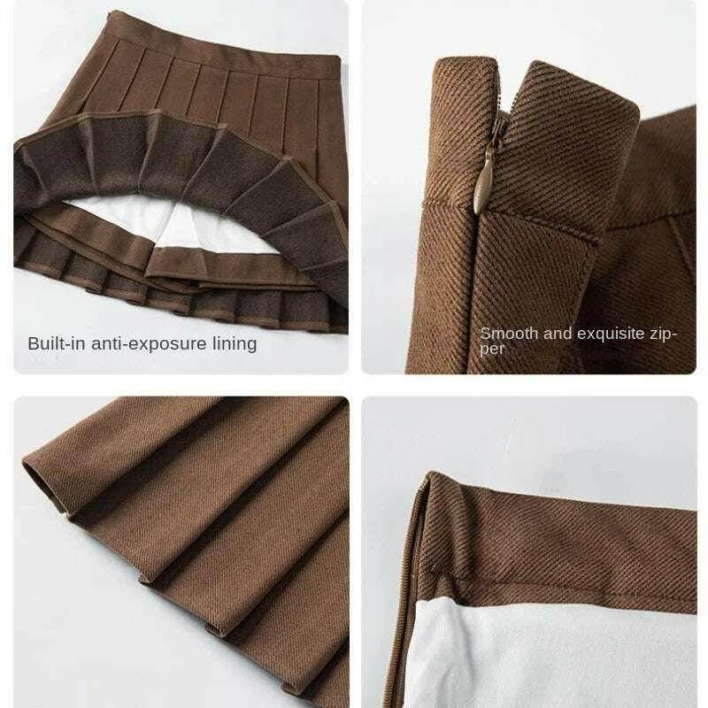 Mini Jupe Plissée de Style Coréen pour Femme, Uniforme Scolaire Marron/Noir, Mode Féminine Hiver 2024 | JORMIDEAR | Wayne Outfitters - Legeekshop