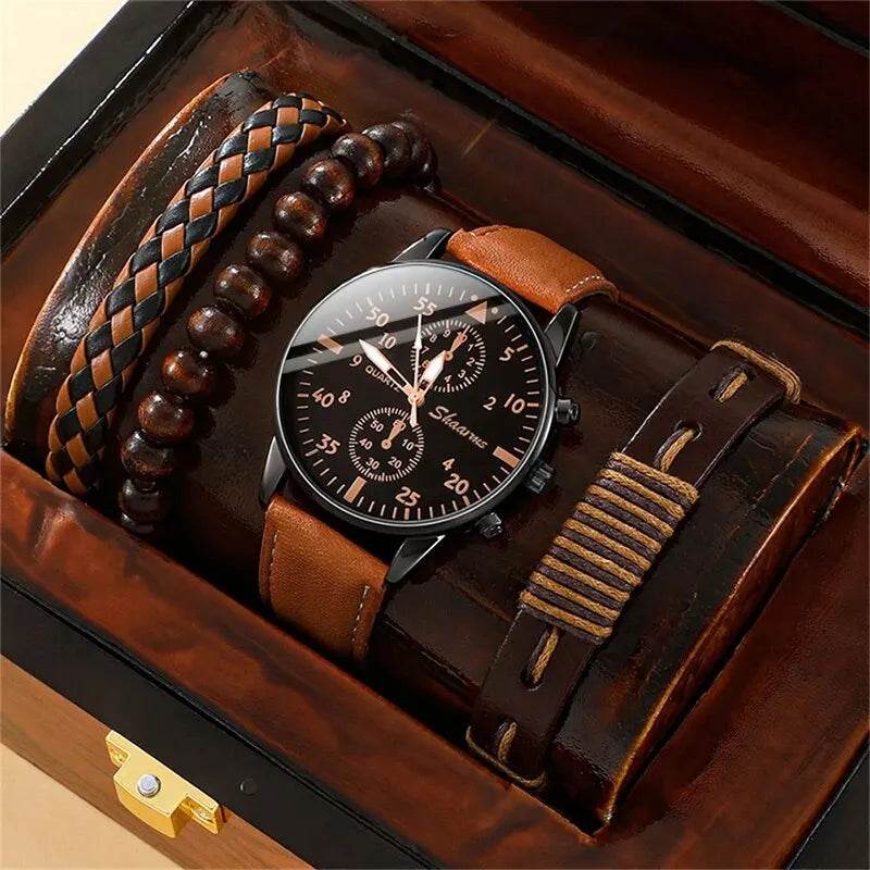Montre de Luxe à Quartz pour Homme avec Bracelet en Cuir Brun, Mode Business, Cadeau pour Homme | Wayne Outfitters - Legeekshop