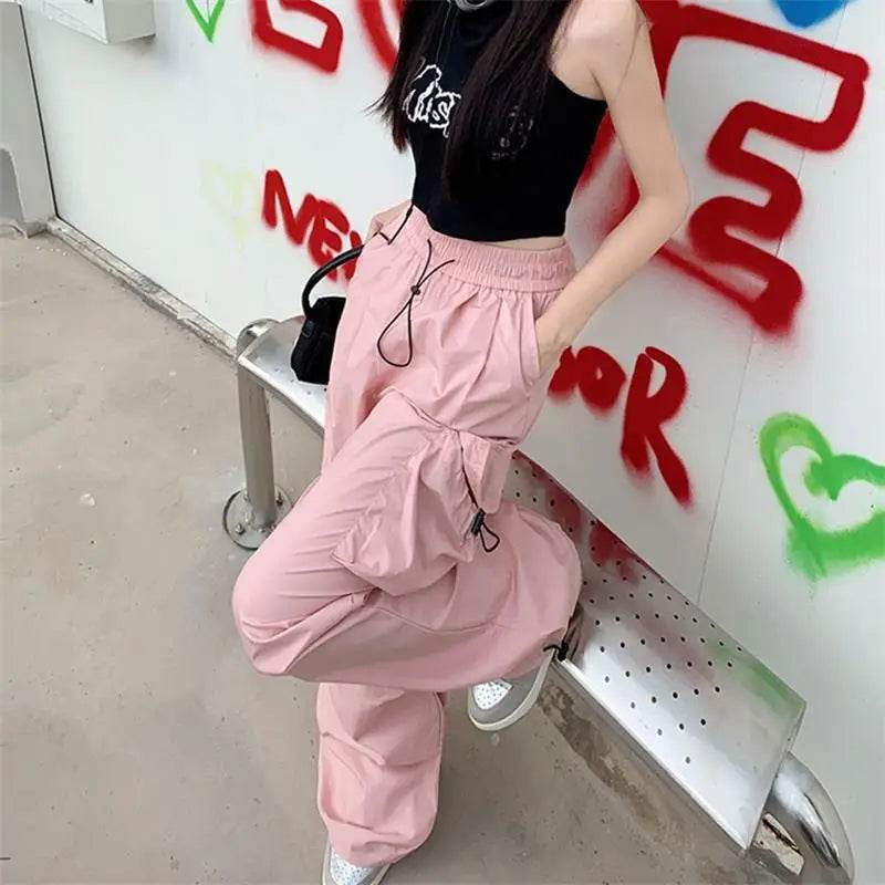 Pantalon de survêtement baggy à jambes larges pour femmes, pantalon noir parachute Y2K, Streetwear Hiphelicopter, poches surdimensionnées, Cargo FjHarajuku | Wayne Outfitters - Legeekshop